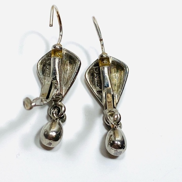 Monet Earrings Dangles Drops Silver Tone Vintage Marked Signed - Picture 4 of 13